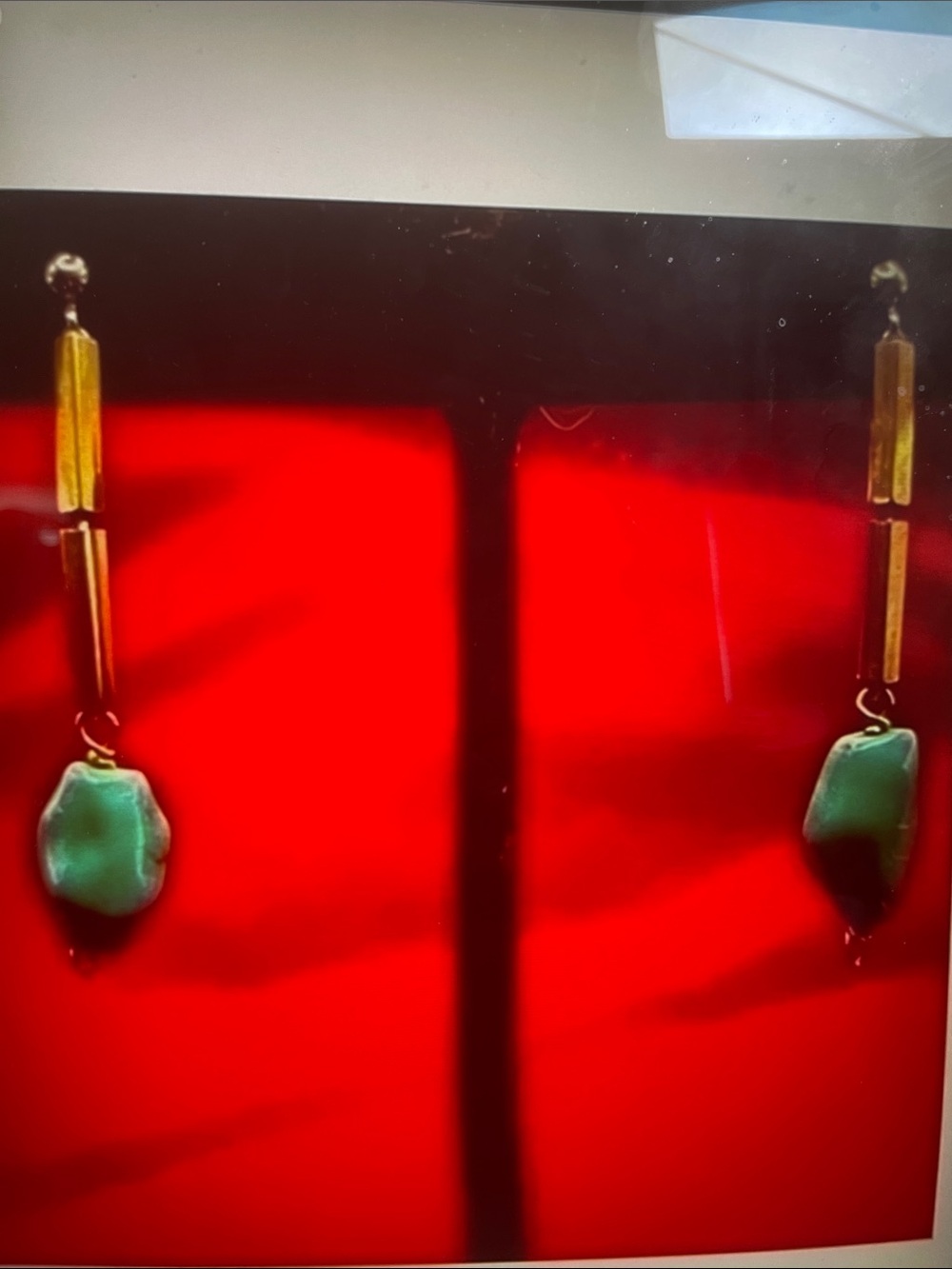 18k Yellow Gold and Polished Turquoise stones drop earrings